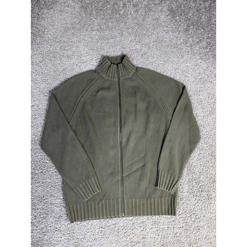 Tommy Bahama Sweater Mens S Green Full Zip Mock Neck Tight-Knit Cotton